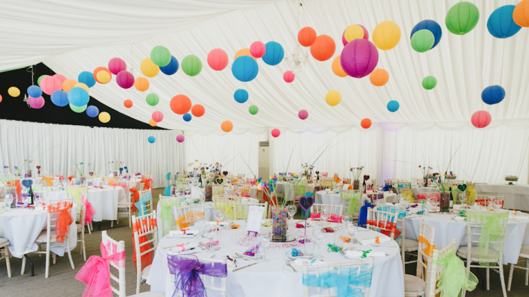 Bright coloured paper hanging lanterns
